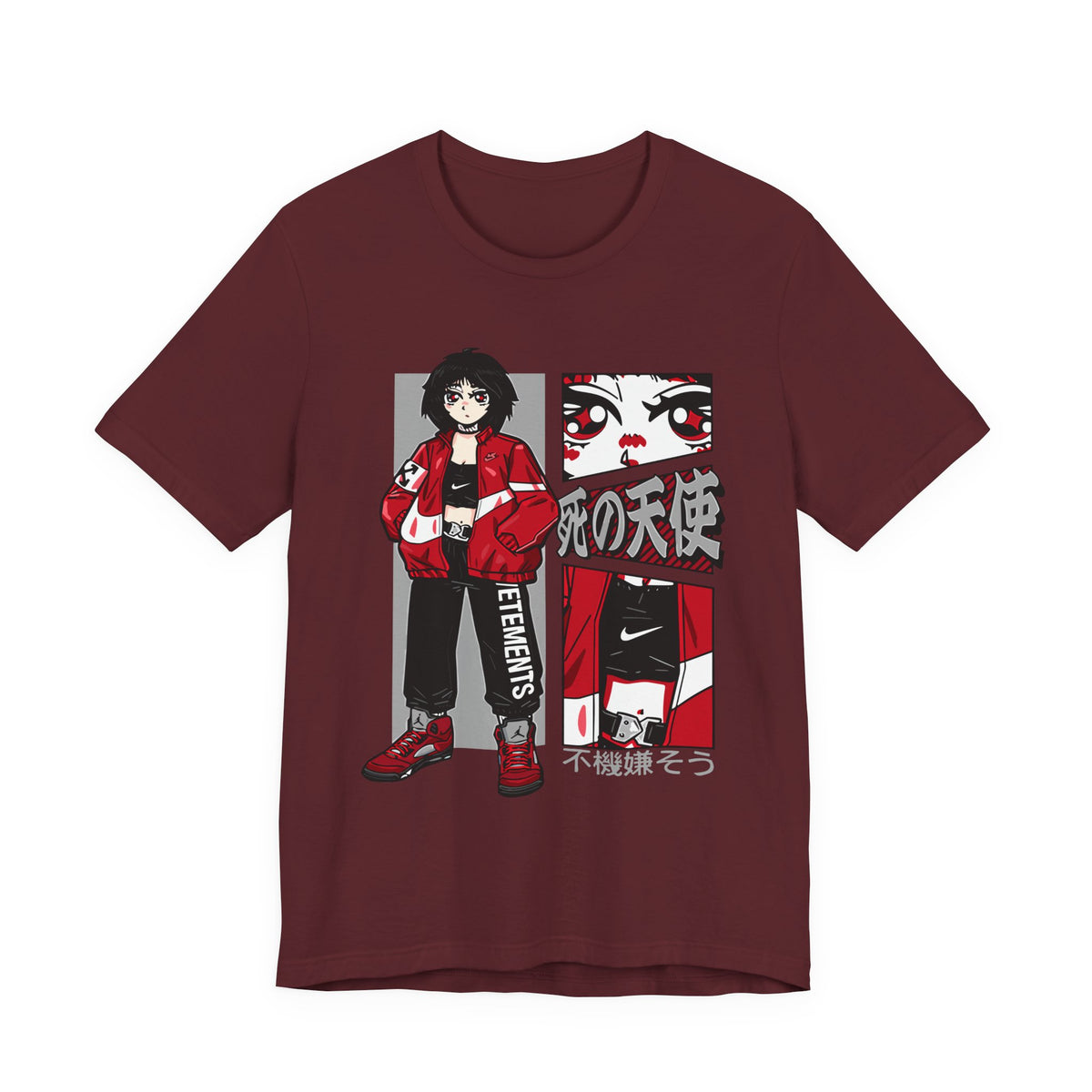 Anime Streetwear Tee — Red-Jacket Angel Graphic