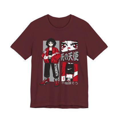 Anime Streetwear Tee — Red-Jacket Angel Graphic