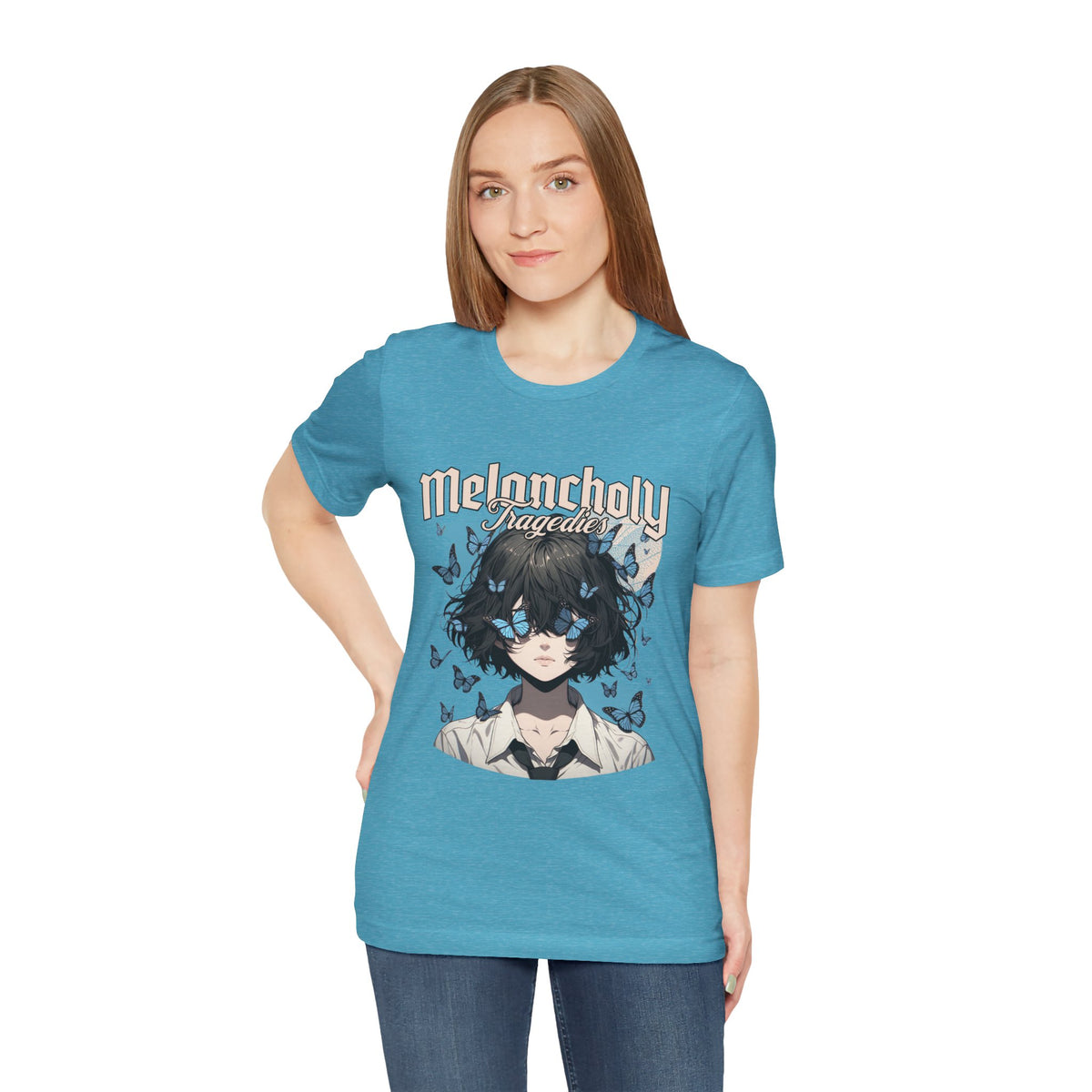 Melancholy Tragedia Anime Tee — Blue Butterflies Graphic T-Shirt