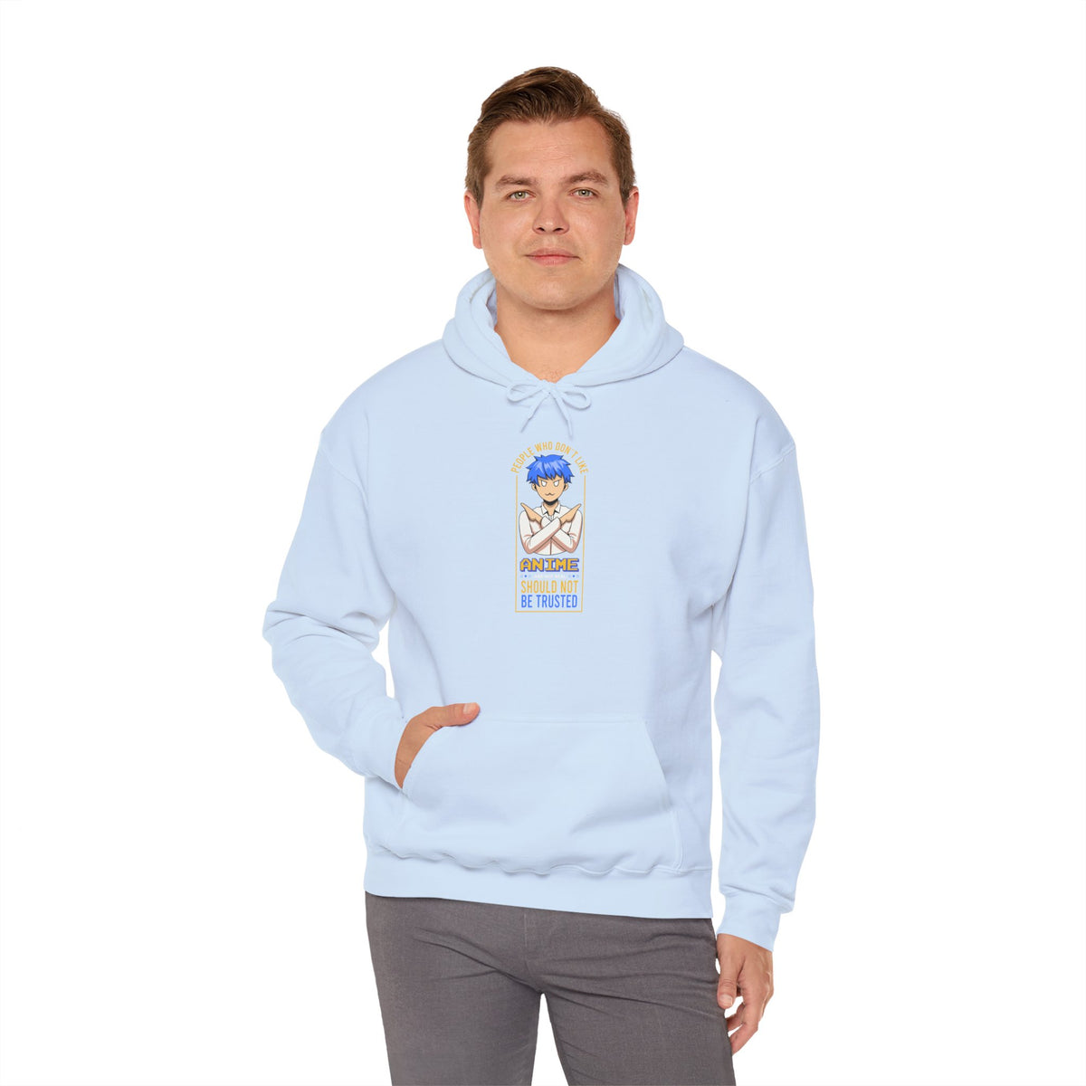 Anime Blue-Haired Character Hoodie — 'Promise to Be Trusted' Graphic Pullover