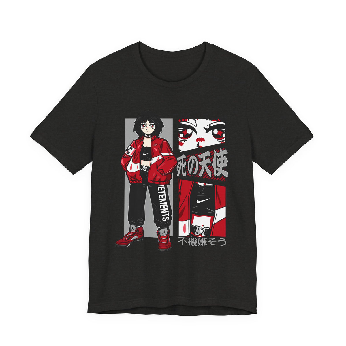 Anime Streetwear Tee — Red-Jacket Angel Graphic