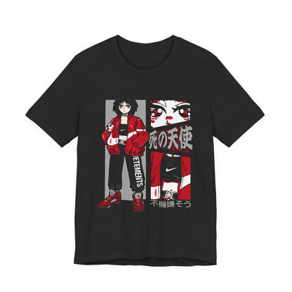 Anime Streetwear Tee — Red-Jacket Angel Graphic