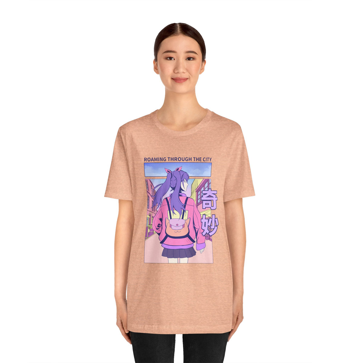 Roaming Through The City Anime Girl Tee — Vaporwave Cityscape Shirt