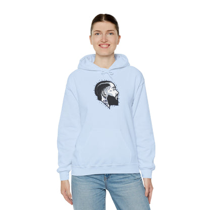 Portrait Graphic NIPSEY – Side Profile Ink Illustration Hooded