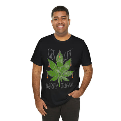 Merry Tijuana Cannabis Leaf Tee — 'Get Lit' Holiday Marijuana T-Shirt