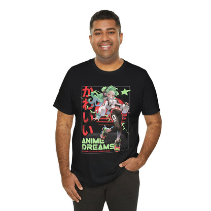 Anime Dreams Kawaii Tee — Neon Retro Anime Girl Graphic T-Shirt