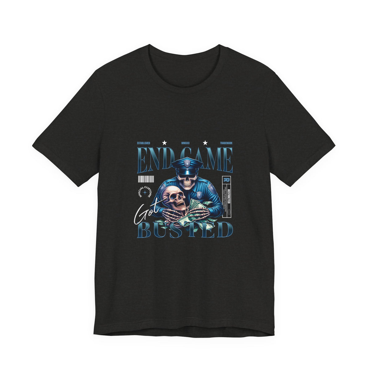 Endgame Got Busted Tee — Police Skull Graphic T-Shirt