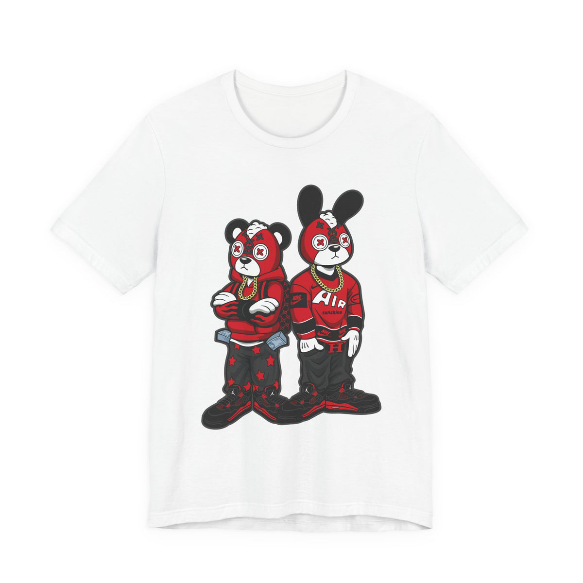 Streetwear Cartoon Bear & Bunny Tee — Hip Hop Graphic T-Shirt