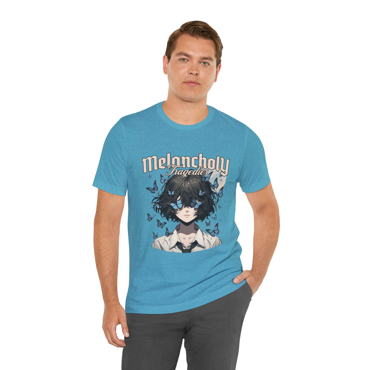 Melancholy Tragedia Anime Tee — Blue Butterflies Graphic T-Shirt