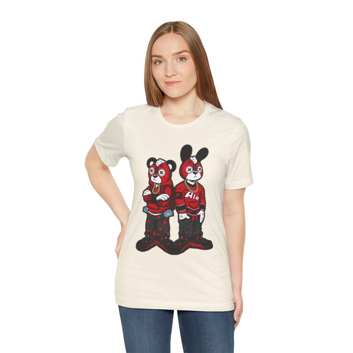 Streetwear Cartoon Bear & Bunny Tee — Hip Hop Graphic T-Shirt