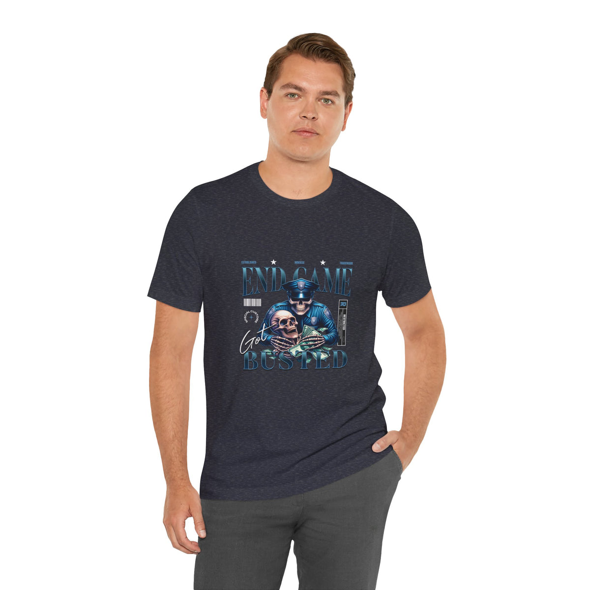Endgame Got Busted Tee — Police Skull Graphic T-Shirt