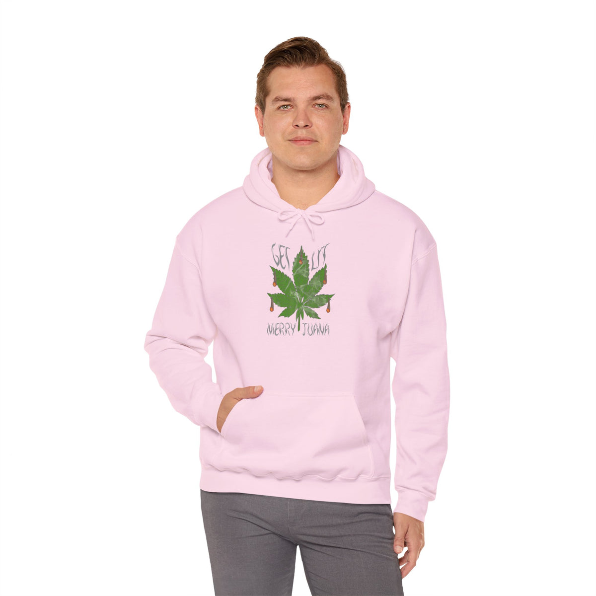 Cannabis Leaf Hoodie - "Get High" Retro Green Graphic Pullover