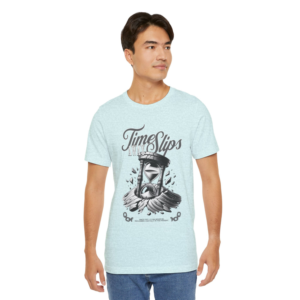 Time Slips Hourglass T‑Shirt — Vintage Black & White Graphic Tee