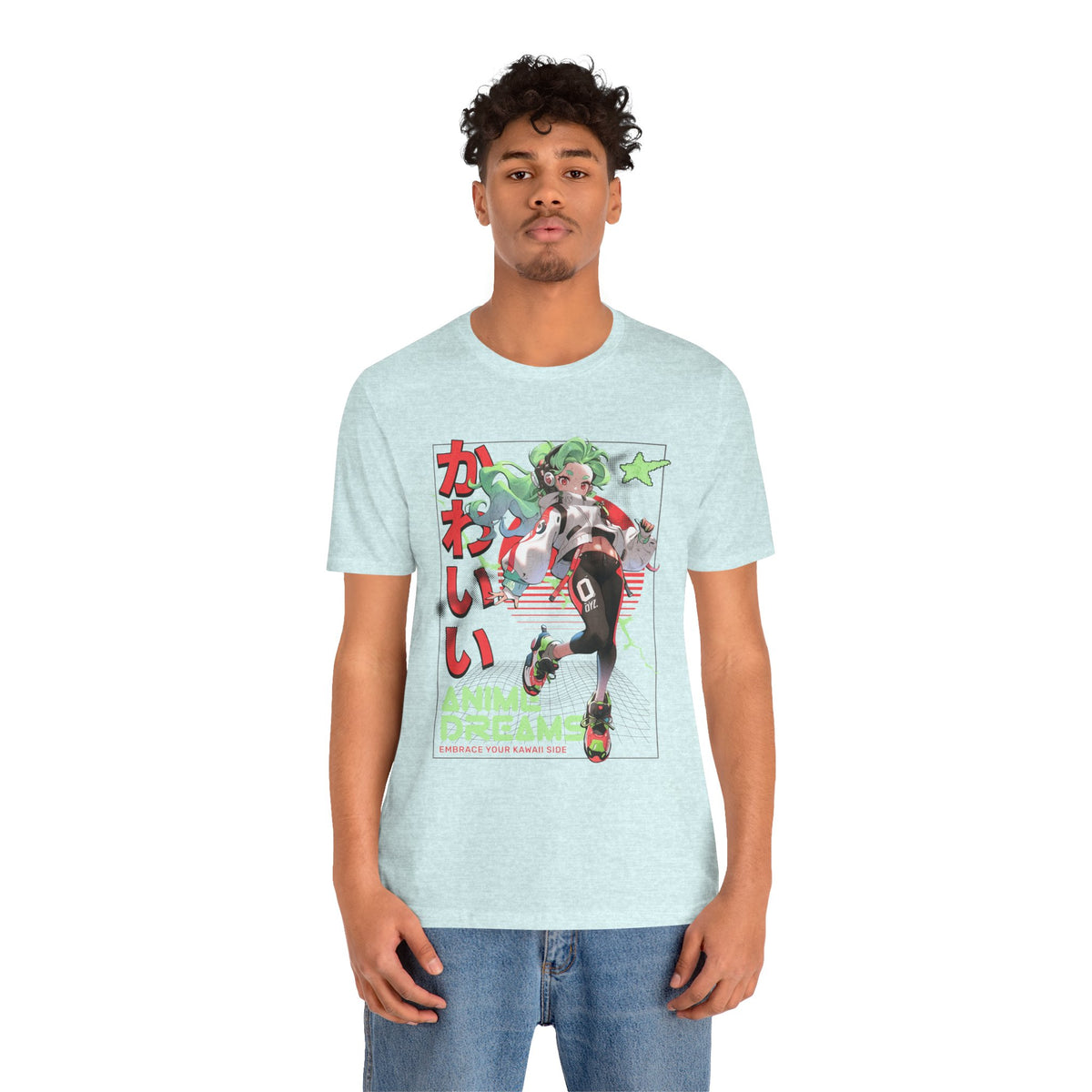 Anime Dreams Kawaii Tee — Neon Retro Anime Girl Graphic T-Shirt