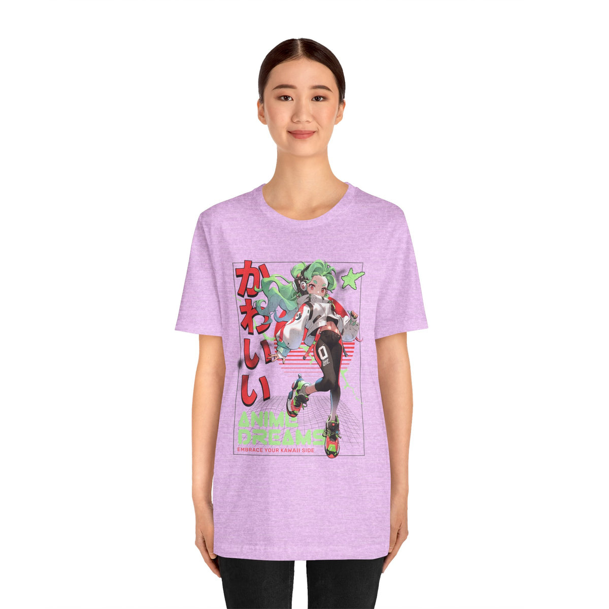 Anime Dreams Kawaii Tee — Neon Retro Anime Girl Graphic T-Shirt