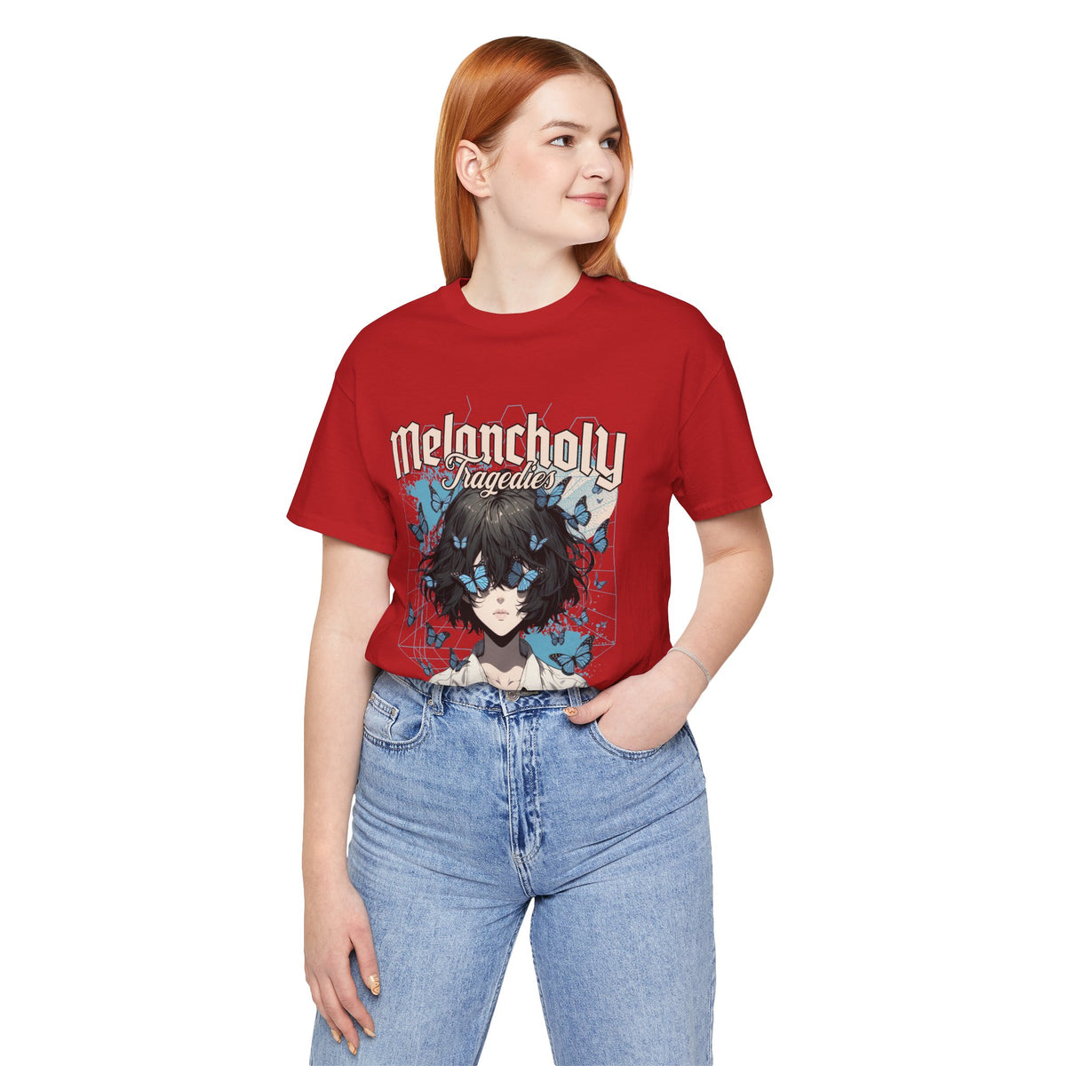 Melancholy Tragedia Anime Tee — Blue Butterflies Graphic T-Shirt