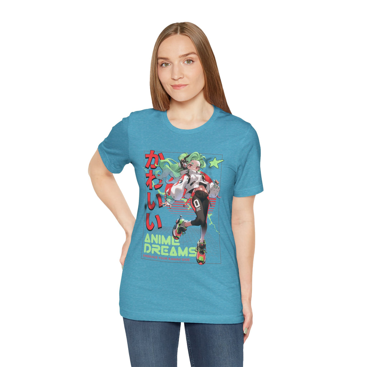 Anime Dreams Kawaii Tee — Neon Retro Anime Girl Graphic T-Shirt