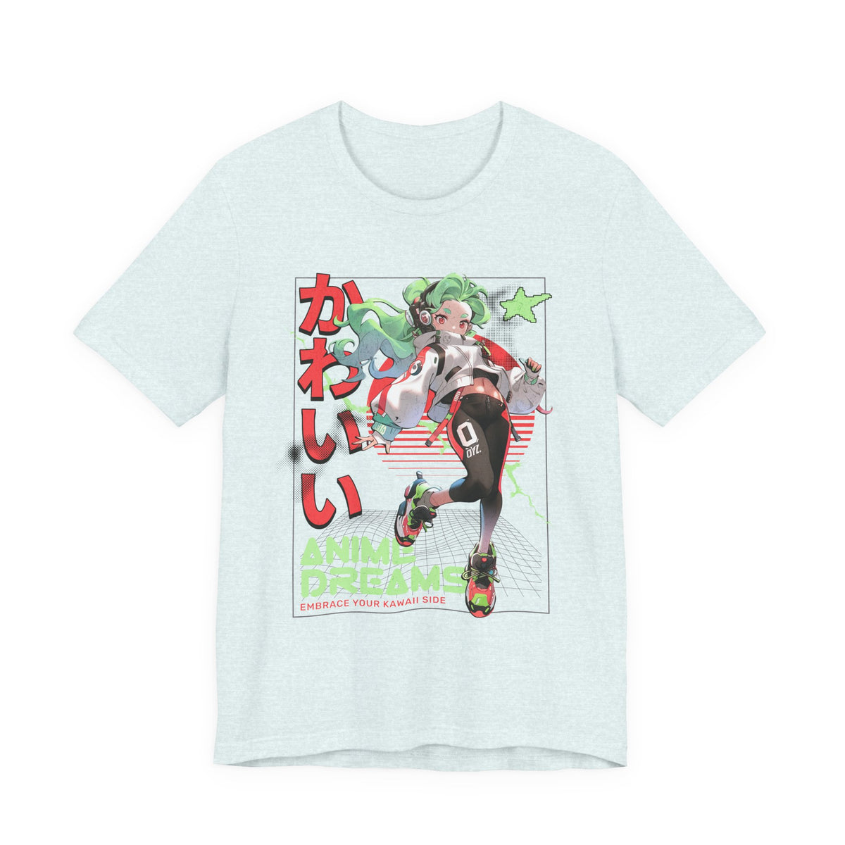 Anime Dreams Kawaii Tee — Neon Retro Anime Girl Graphic T-Shirt
