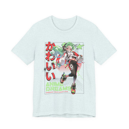 Anime Dreams Kawaii Tee — Neon Retro Anime Girl Graphic T-Shirt