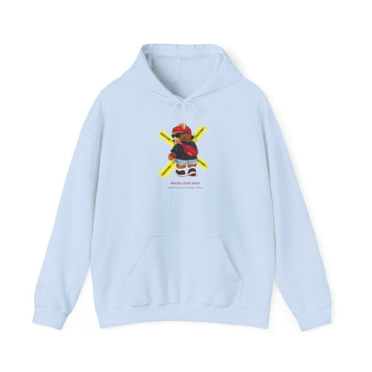 Hockey Bear Graphic Hoodie — 'Never Give Up' Cozy Skate Sweatshirt