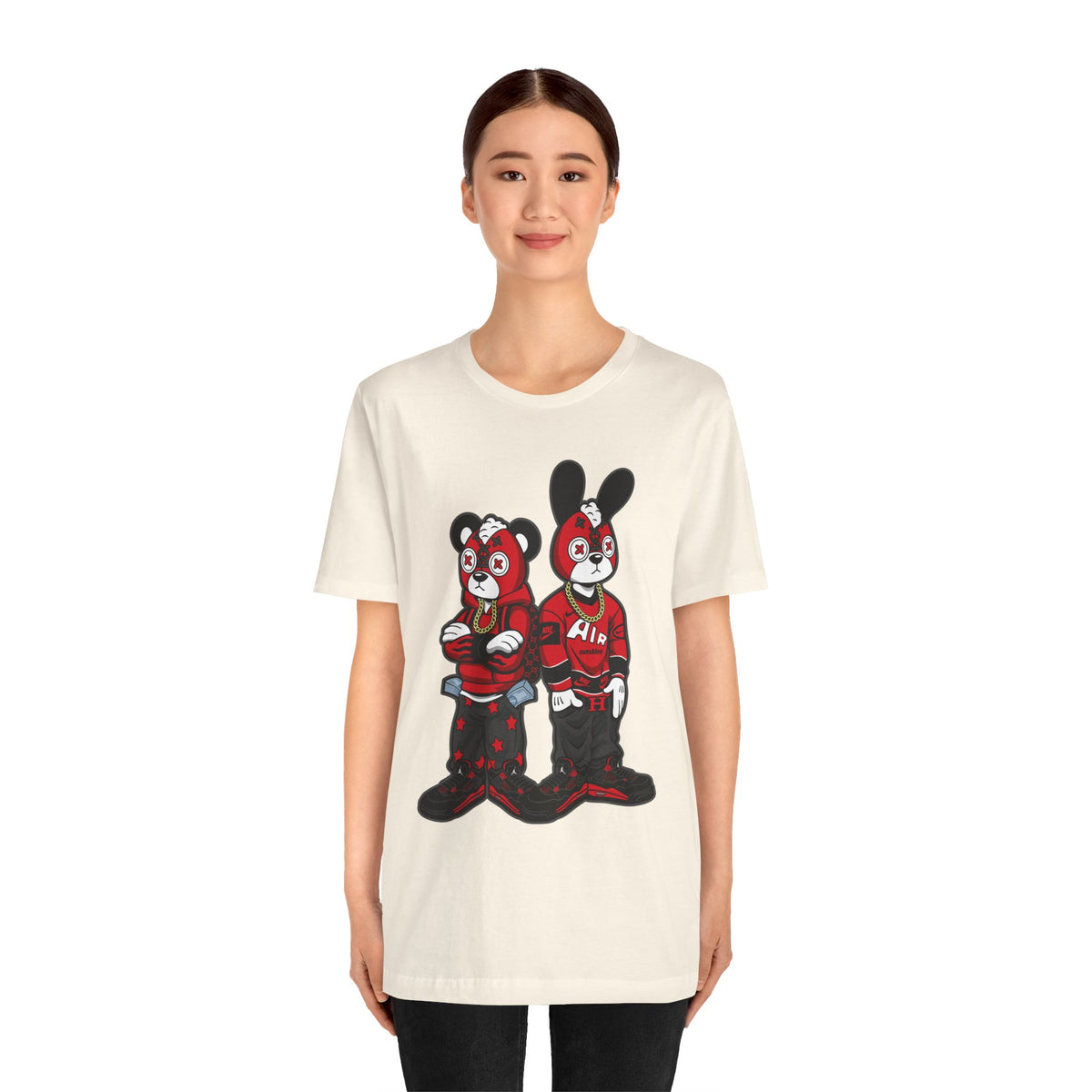 Streetwear Cartoon Bear & Bunny Tee — Hip Hop Graphic T-Shirt