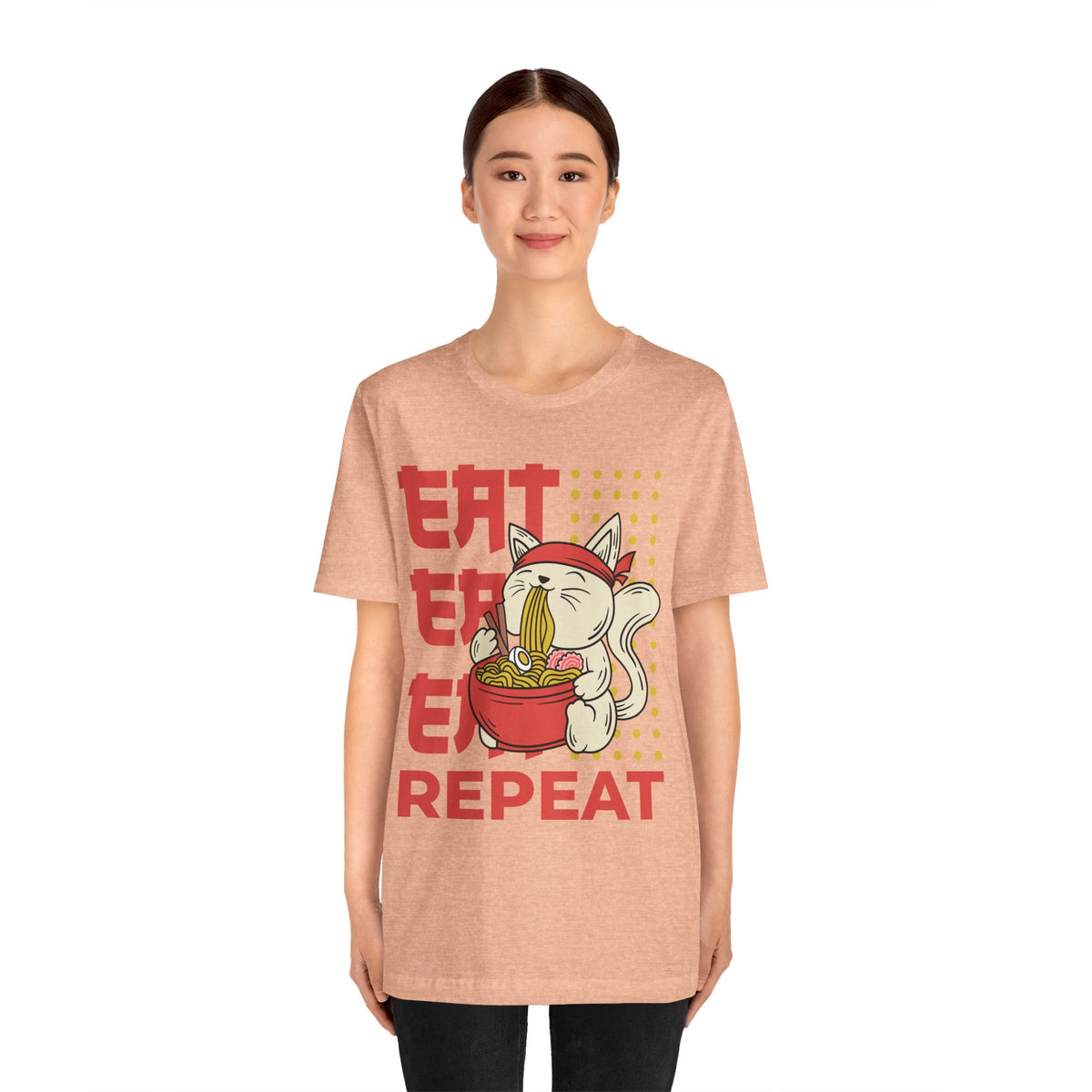 Ramen Cat Tee — "Eat Sleep Repeat" Cute Noodle Lover T-Shirt