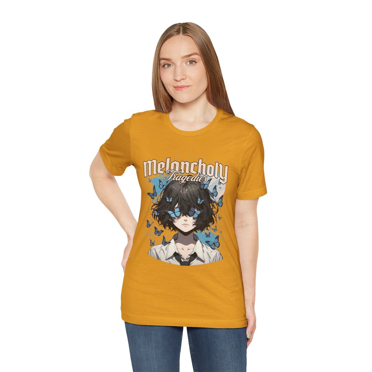 Melancholy Tragedia Anime Tee — Blue Butterflies Graphic T-Shirt