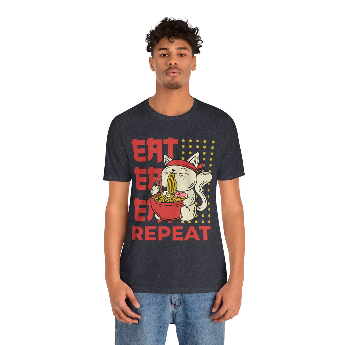 Ramen Cat Tee — "Eat Sleep Repeat" Cute Noodle Lover T-Shirt