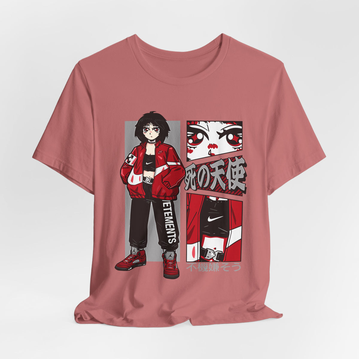 Anime Streetwear Tee — Red-Jacket Angel Graphic