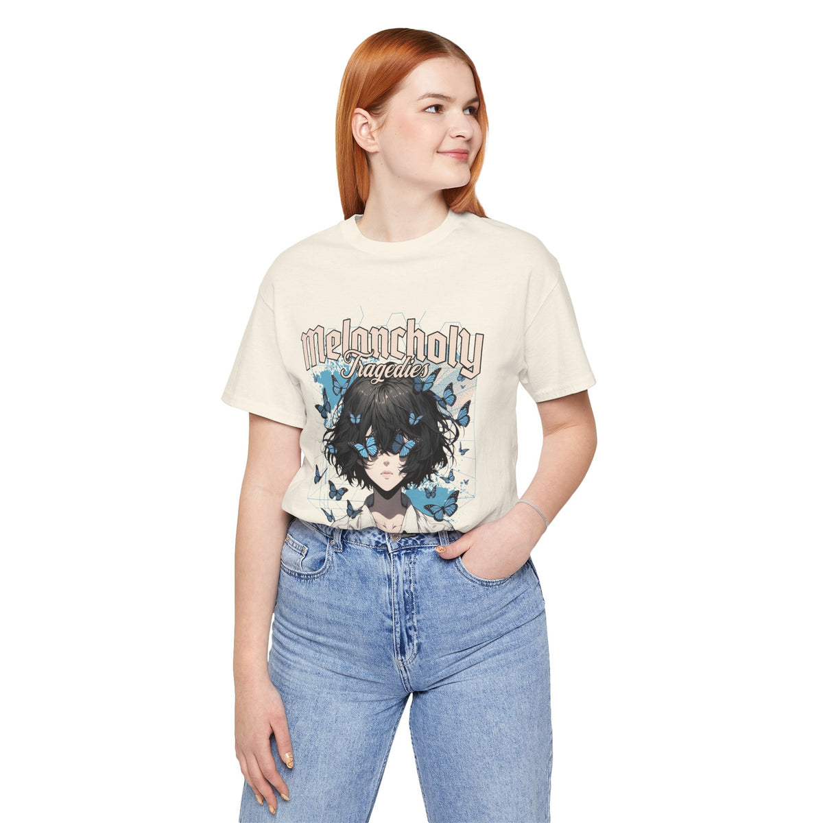 Melancholy Tragedia Anime Tee — Blue Butterflies Graphic T-Shirt