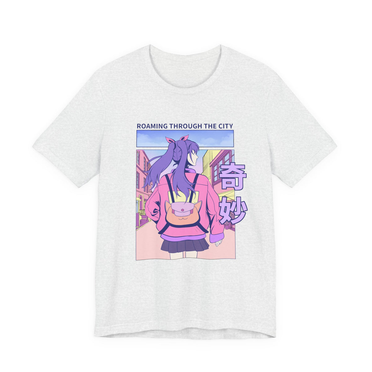 Roaming Through The City Anime Girl Tee — Vaporwave Cityscape Shirt
