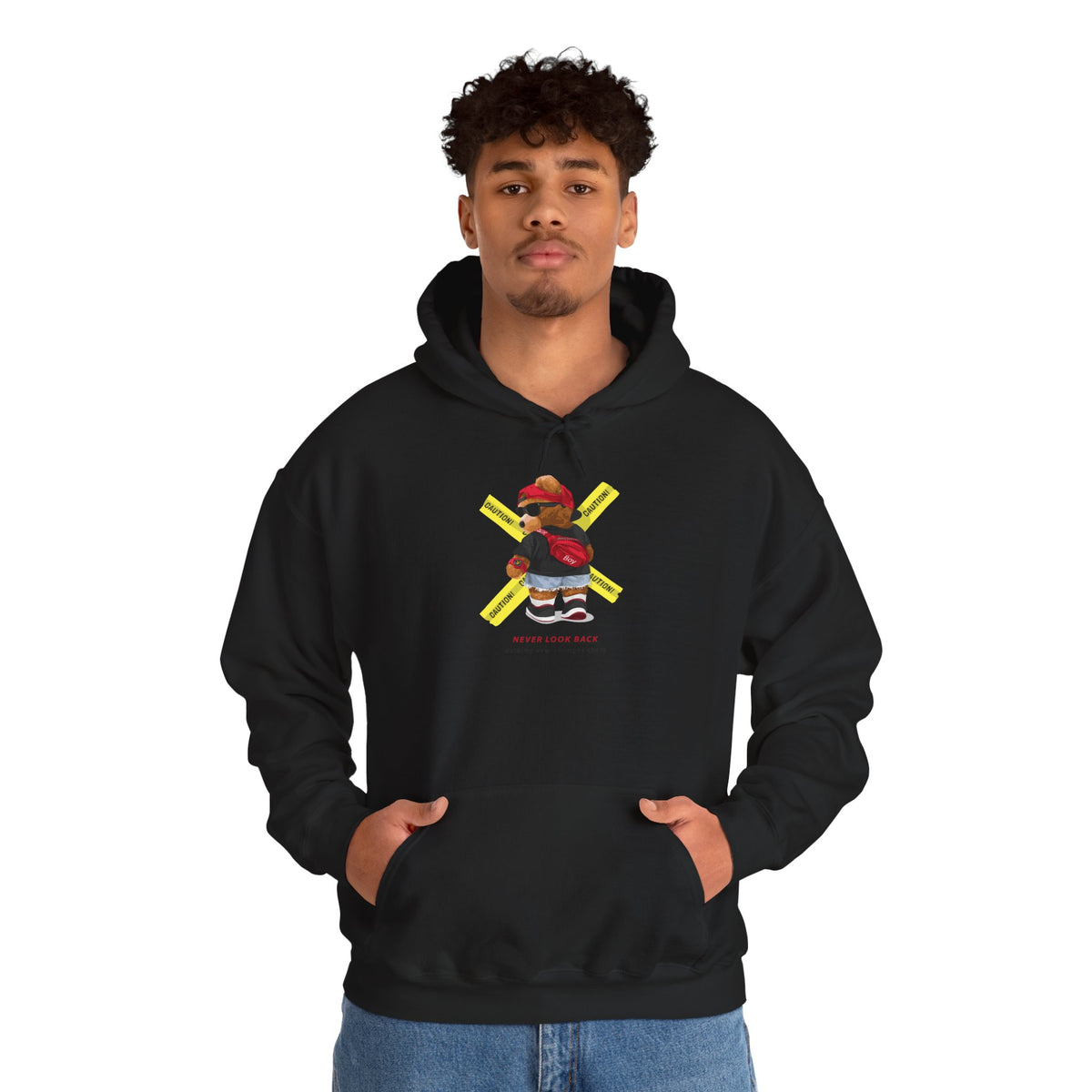 Hockey Bear Graphic Hoodie — 'Never Give Up' Cozy Skate Sweatshirt