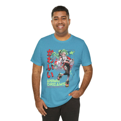 Anime Dreams Kawaii Tee — Neon Retro Anime Girl Graphic T-Shirt