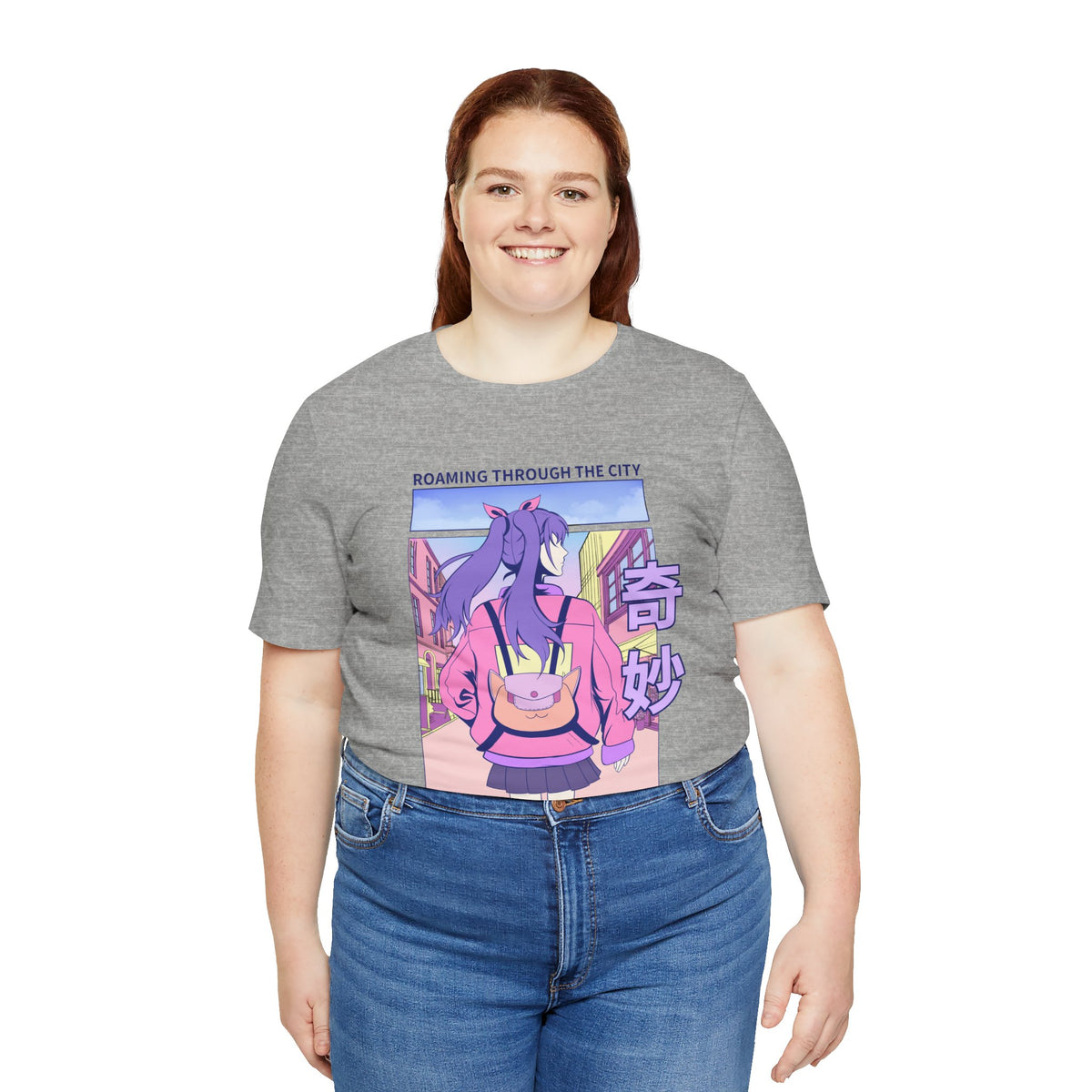 Roaming Through The City Anime Girl Tee — Vaporwave Cityscape Shirt