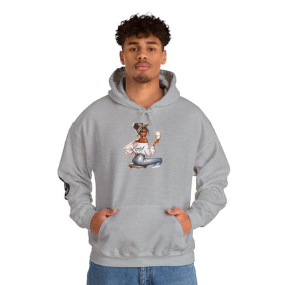 Cozy Chick Hoodie — Fashionable Woman Relaxing with Coffee Graphic Hooded Sweatshirt