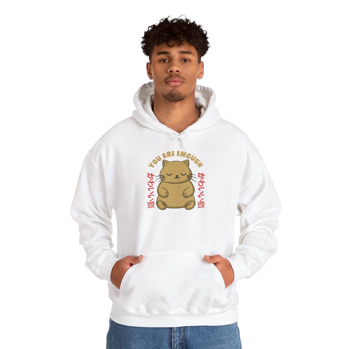 Hoodie — Cute 'You Are Enough' Kawaii Cat Comfort Hoodie