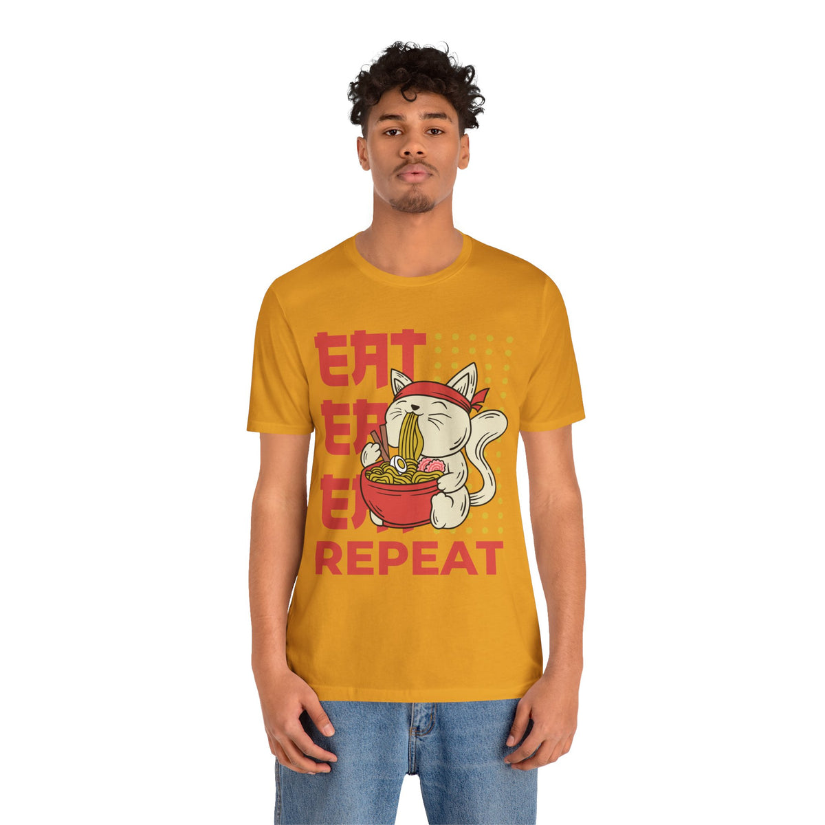 Ramen Cat Tee — "Eat Sleep Repeat" Cute Noodle Lover T-Shirt