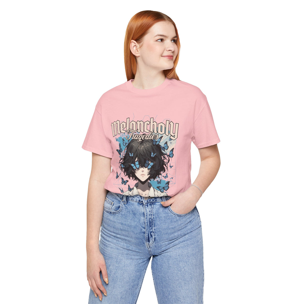 Melancholy Tragedia Anime Tee — Blue Butterflies Graphic T-Shirt