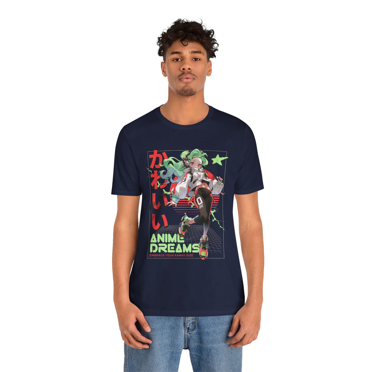 Anime Dreams Kawaii Tee — Neon Retro Anime Girl Graphic T-Shirt