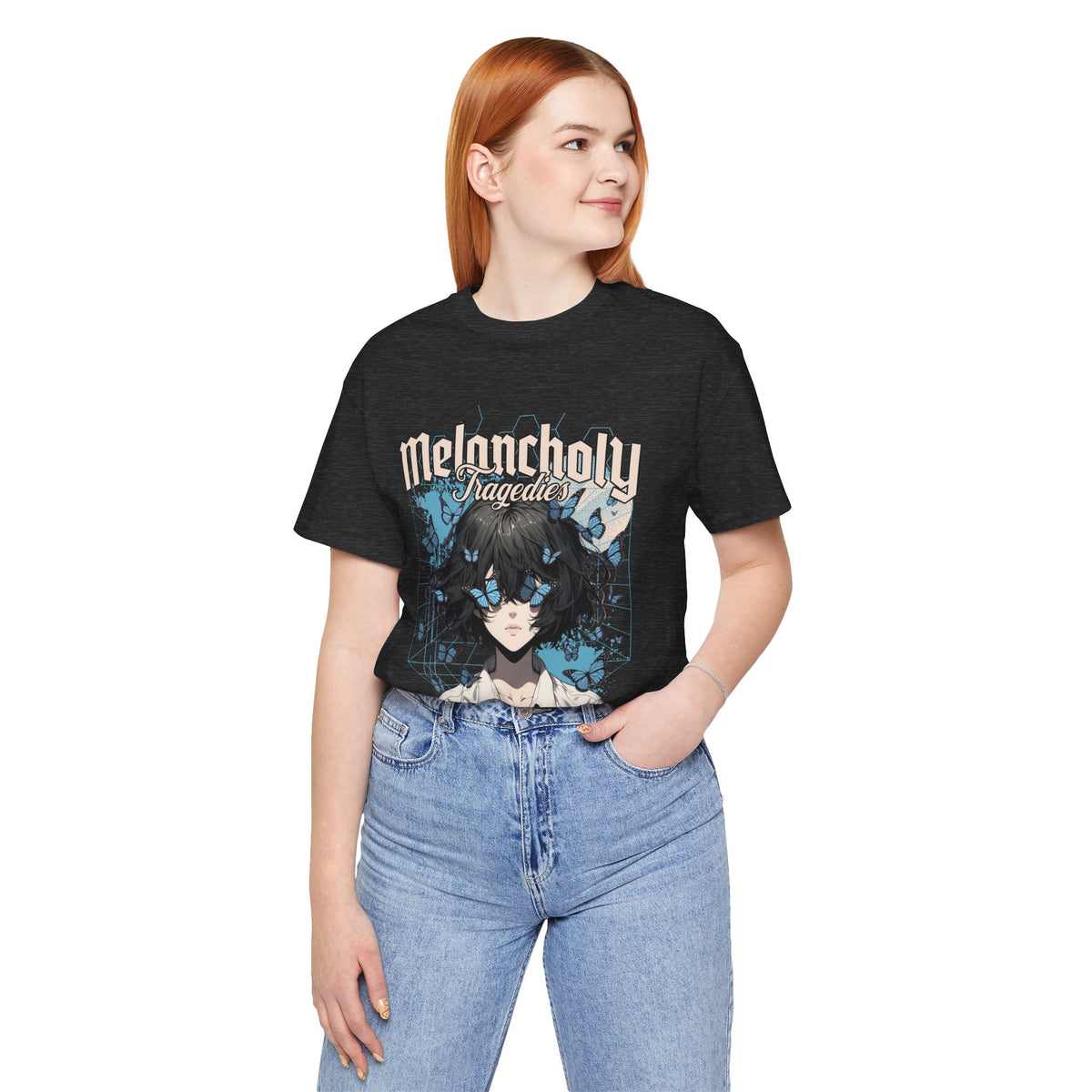 Melancholy Tragedia Anime Tee — Blue Butterflies Graphic T-Shirt