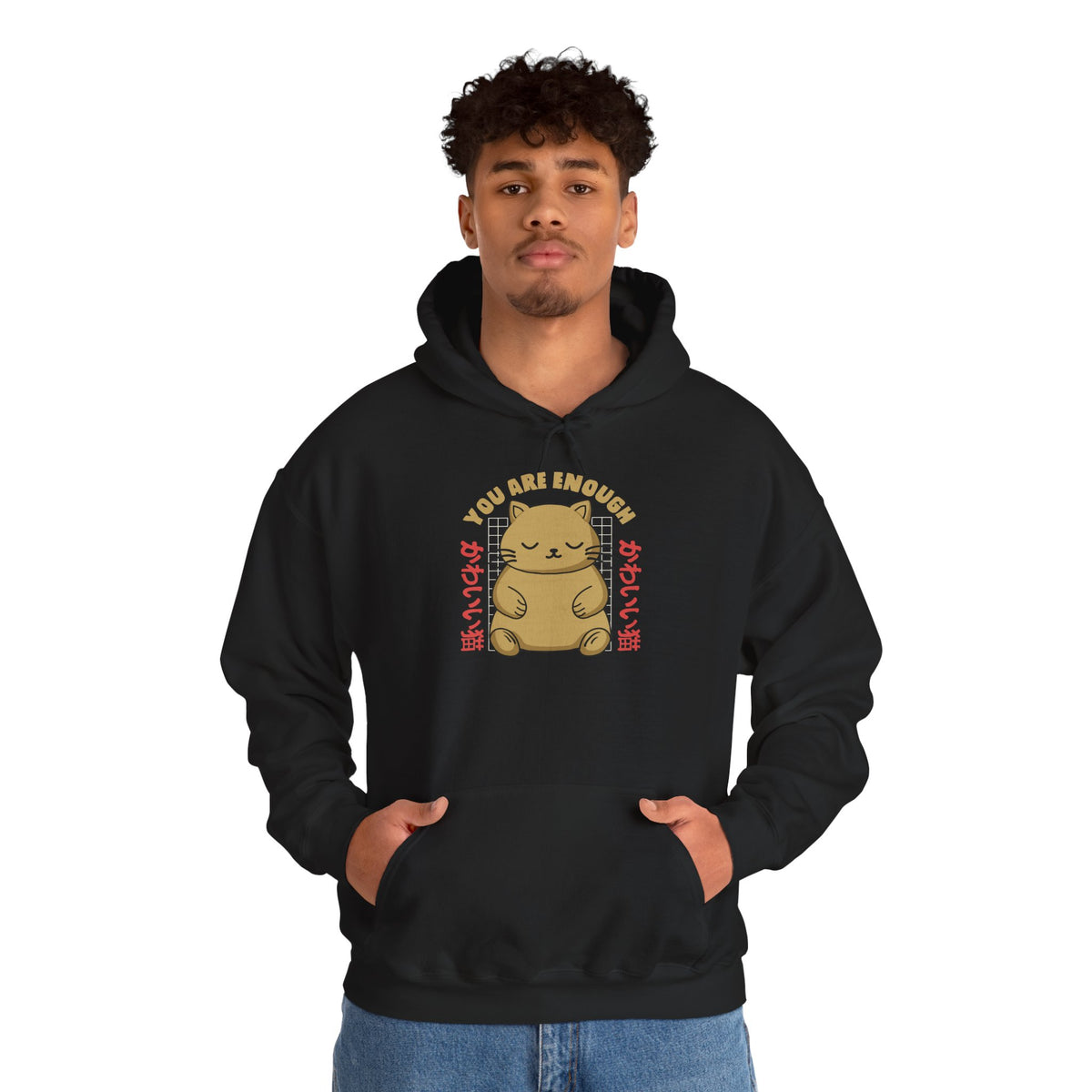 Hoodie — Cute 'You Are Enough' Kawaii Cat Comfort Hoodie