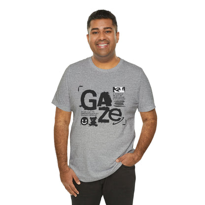 Gaze Typography Graphic Tee — Abstract Monochrome Text Art T-Shirt