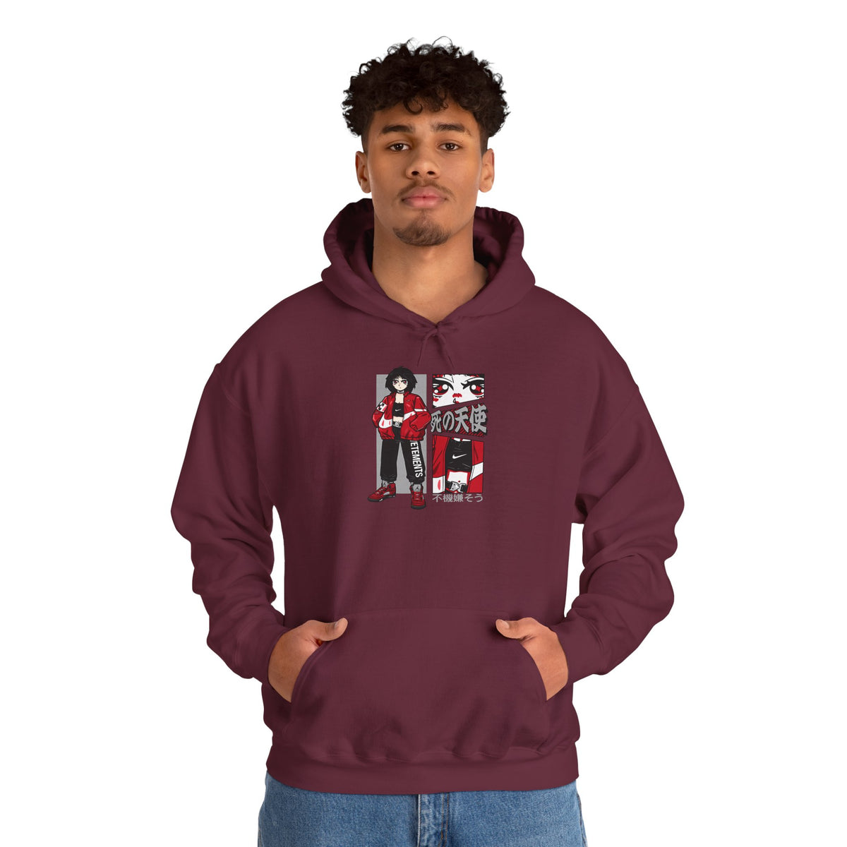 Anime Streetwear Red-Jacket Angel Hooded Sweatshirt