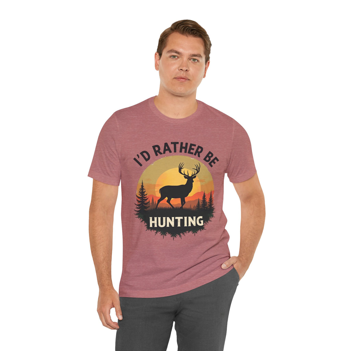 I'd Rather Be Hunting T‑Shirt — Deer Sunset Outdoor Hunting Tee