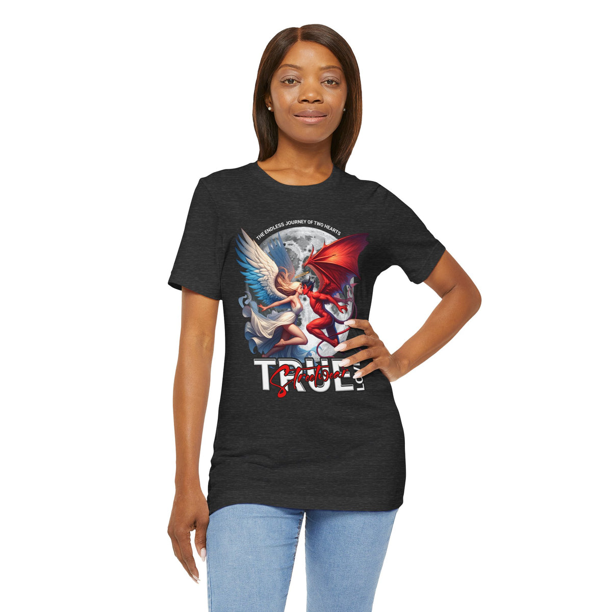 True Love Tee — Angel & Devil Heart Graphic T-Shirt
