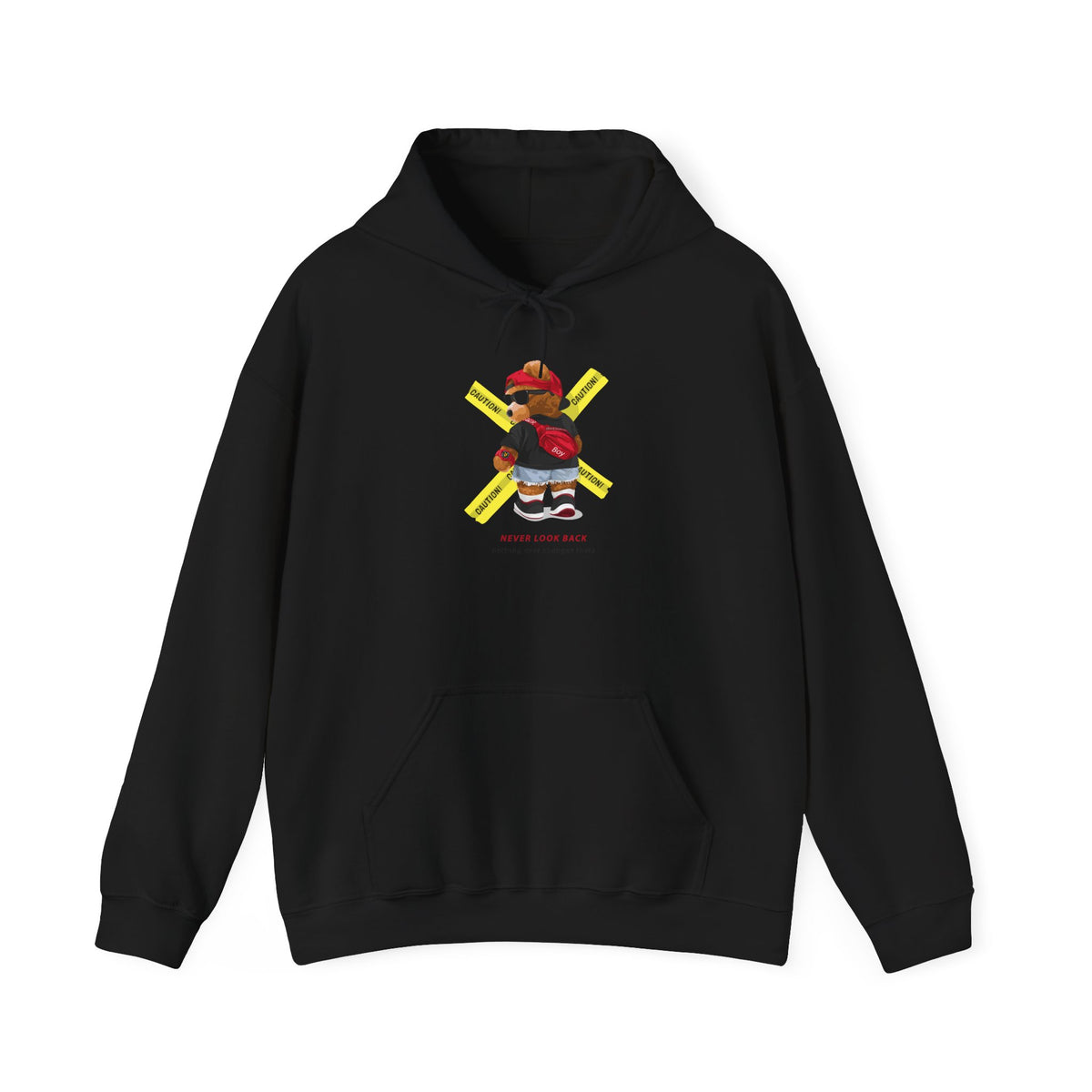 Hockey Bear Graphic Hoodie — 'Never Give Up' Cozy Skate Sweatshirt