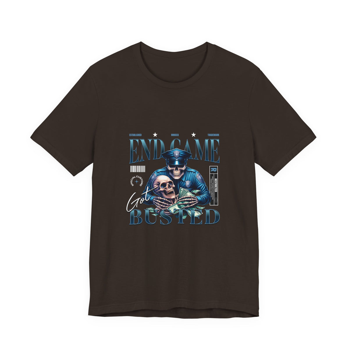 Endgame Got Busted Tee — Police Skull Graphic T-Shirt
