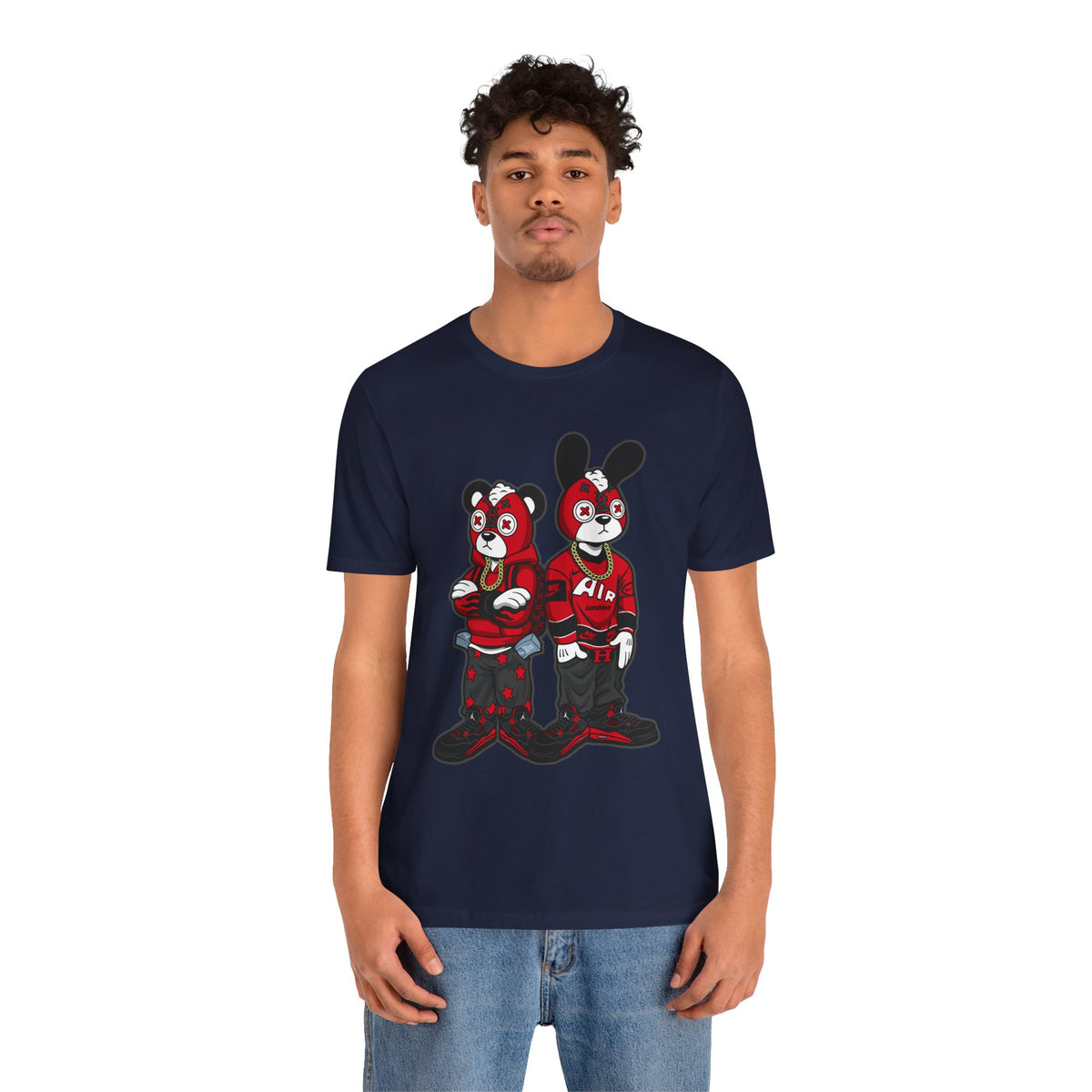 Streetwear Cartoon Bear & Bunny Tee — Hip Hop Graphic T-Shirt