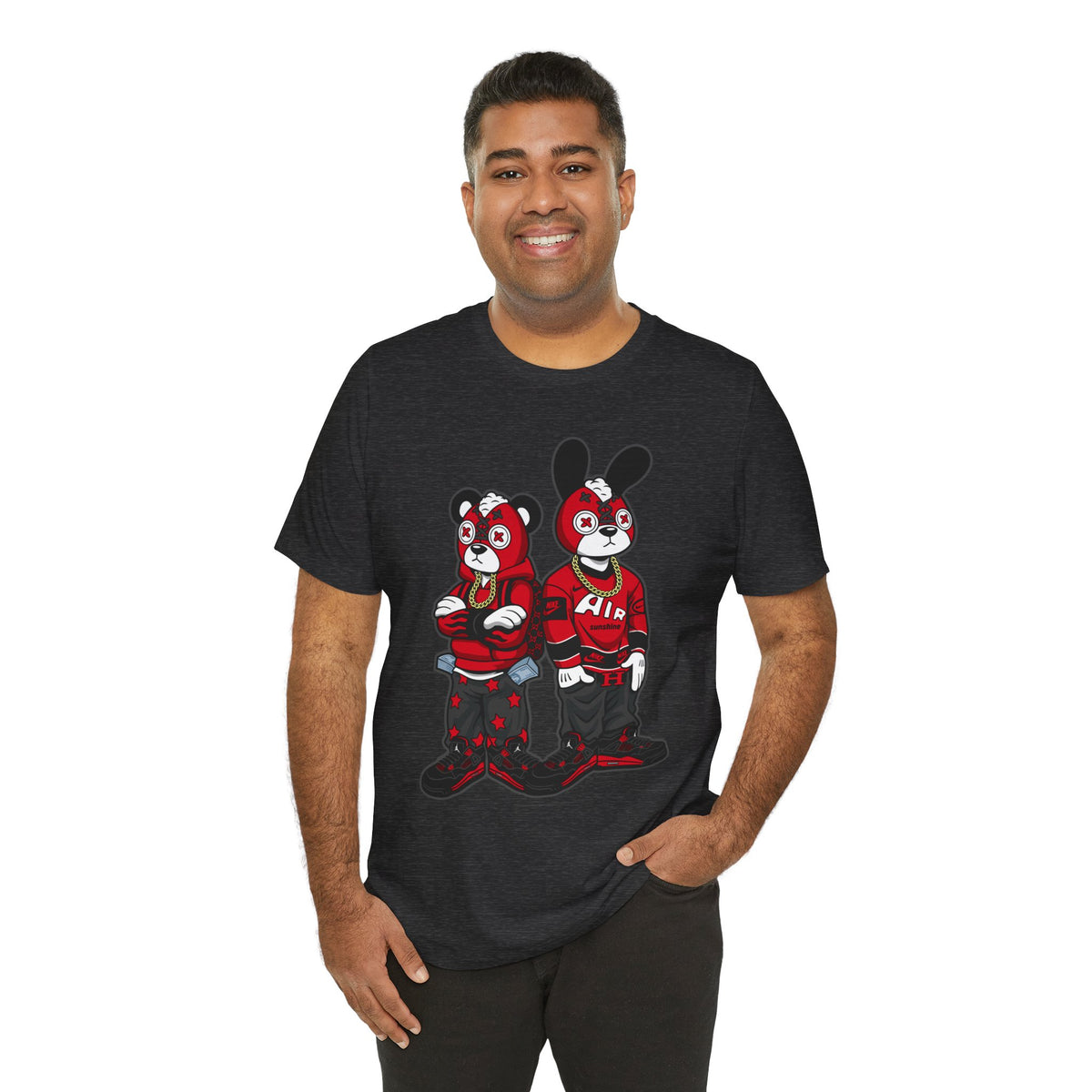 Streetwear Cartoon Bear & Bunny Tee — Hip Hop Graphic T-Shirt