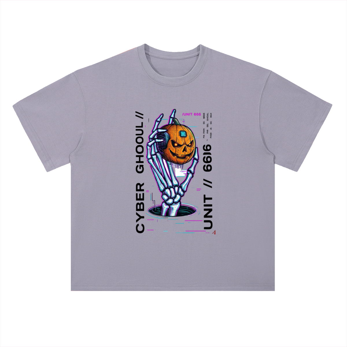 Cyber Punk Unit 666 Pumpkin Graphic Drop Shoulder Tee